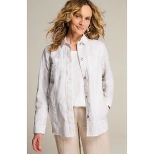 J Jill Embroidered Patch Pocket Shirt Jacket XS Boho Coastal Preppy Casual Clean